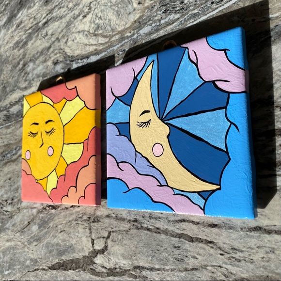 Sun & Moon Hand Painted Art Tiles, Coasters, Decoration - Picture 4 of 4